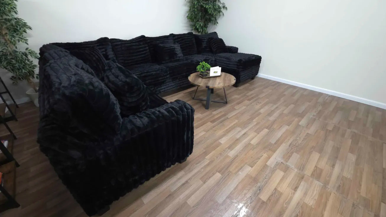 Haven Black Corduroy 3-Piece U-Shape Sectional Sofa