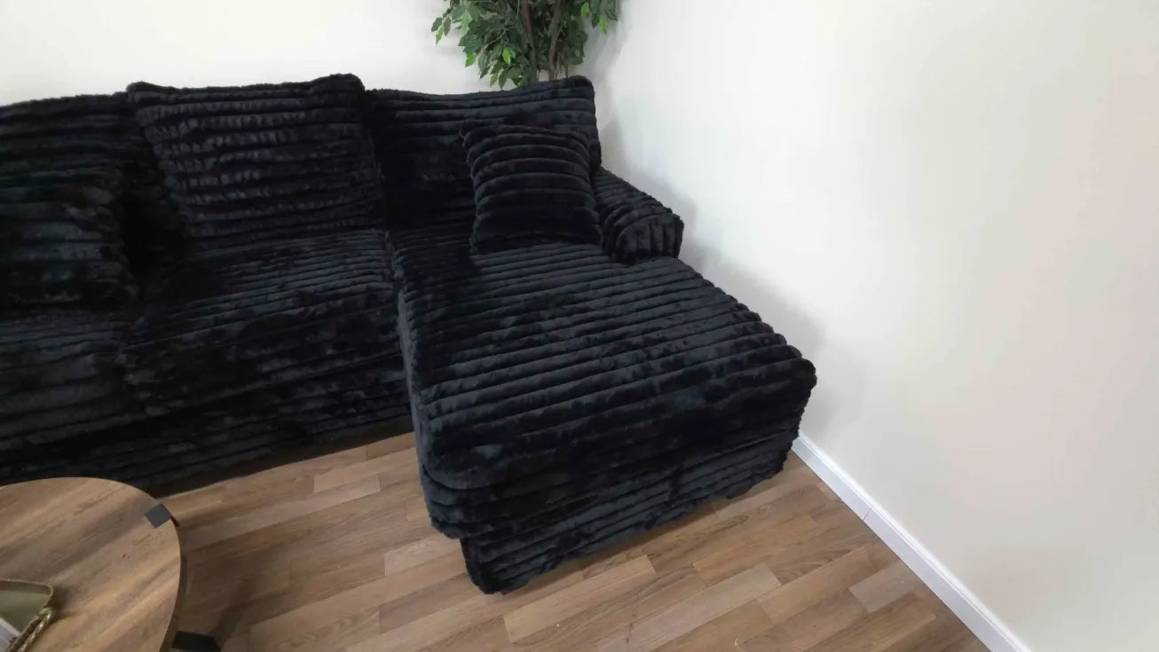 Haven Black Corduroy 3-Piece U-Shape Sectional Sofa