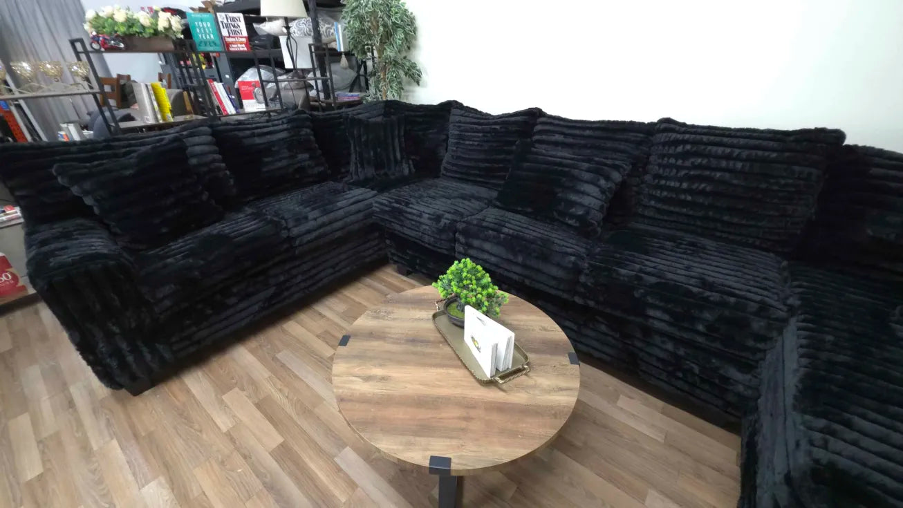 Haven Black Corduroy 3-Piece U-Shape Sectional Sofa