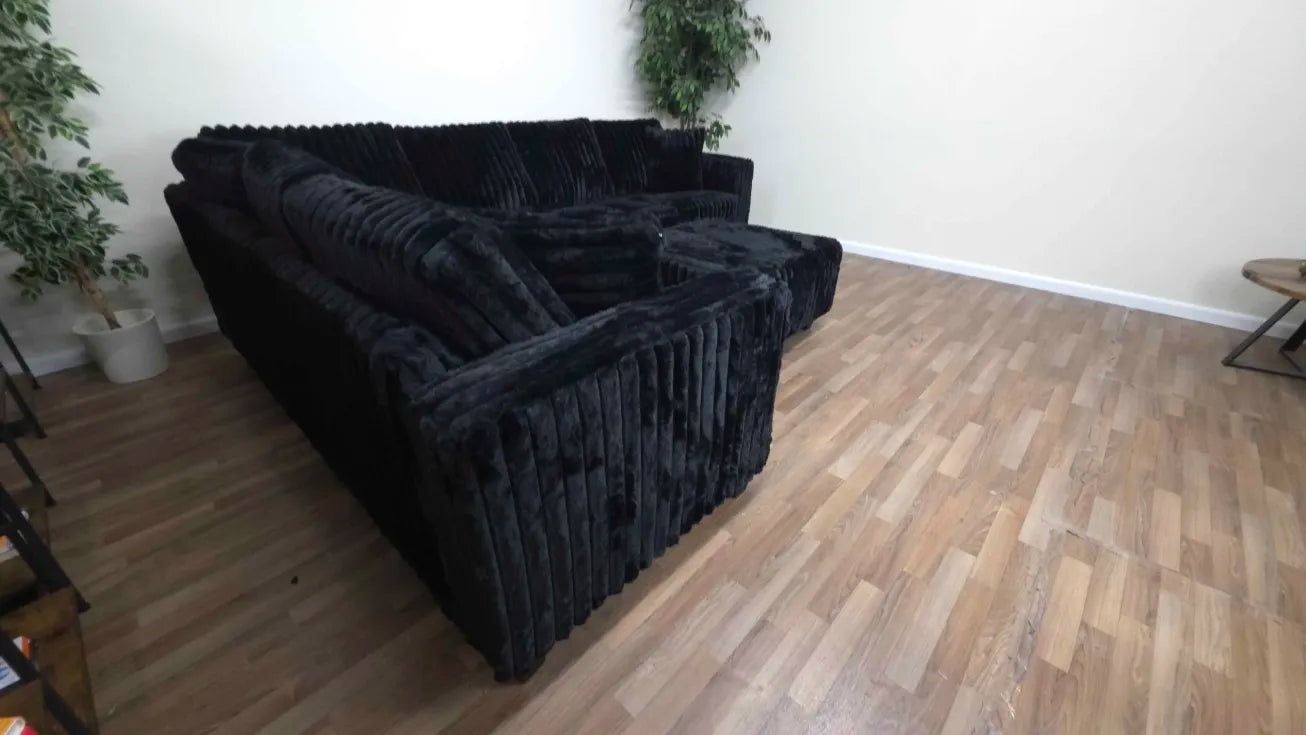 Camden 2-Piece Black Corduroy Fabric Sectional Sofa with Ottoman