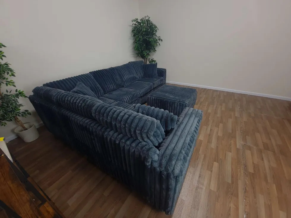 Camden 2-Piece Gunmetal Gray Corduroy Fabric Sectional Sofa with Ottoman