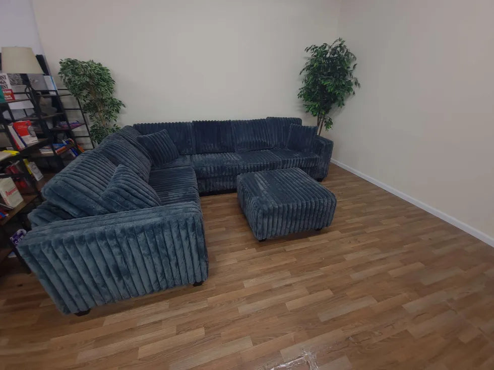 Camden 2-Piece Gunmetal Gray Corduroy Fabric Sectional Sofa with Ottoman