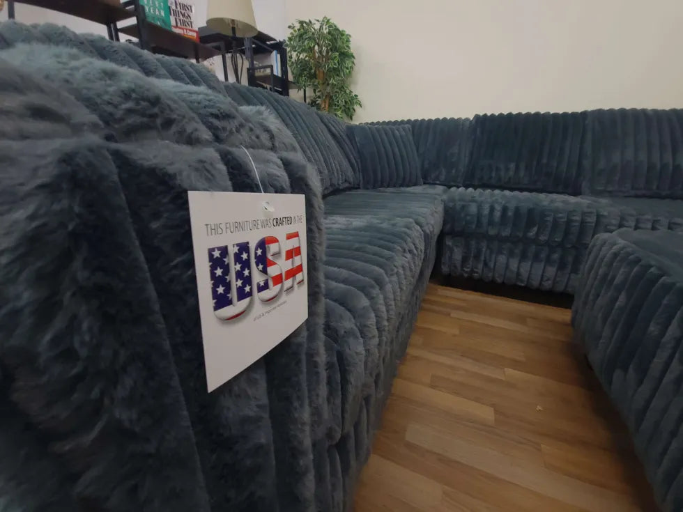 Camden 2-Piece Gunmetal Gray Corduroy Fabric Sectional Sofa with Ottoman