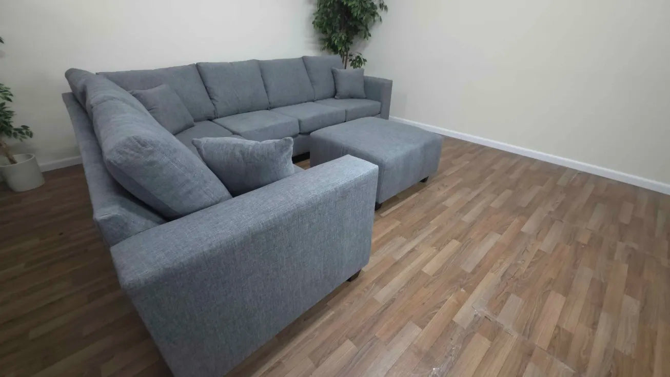 Camden 2-Piece Blue-Gray Fabric Sectional Sofa with Ottoman