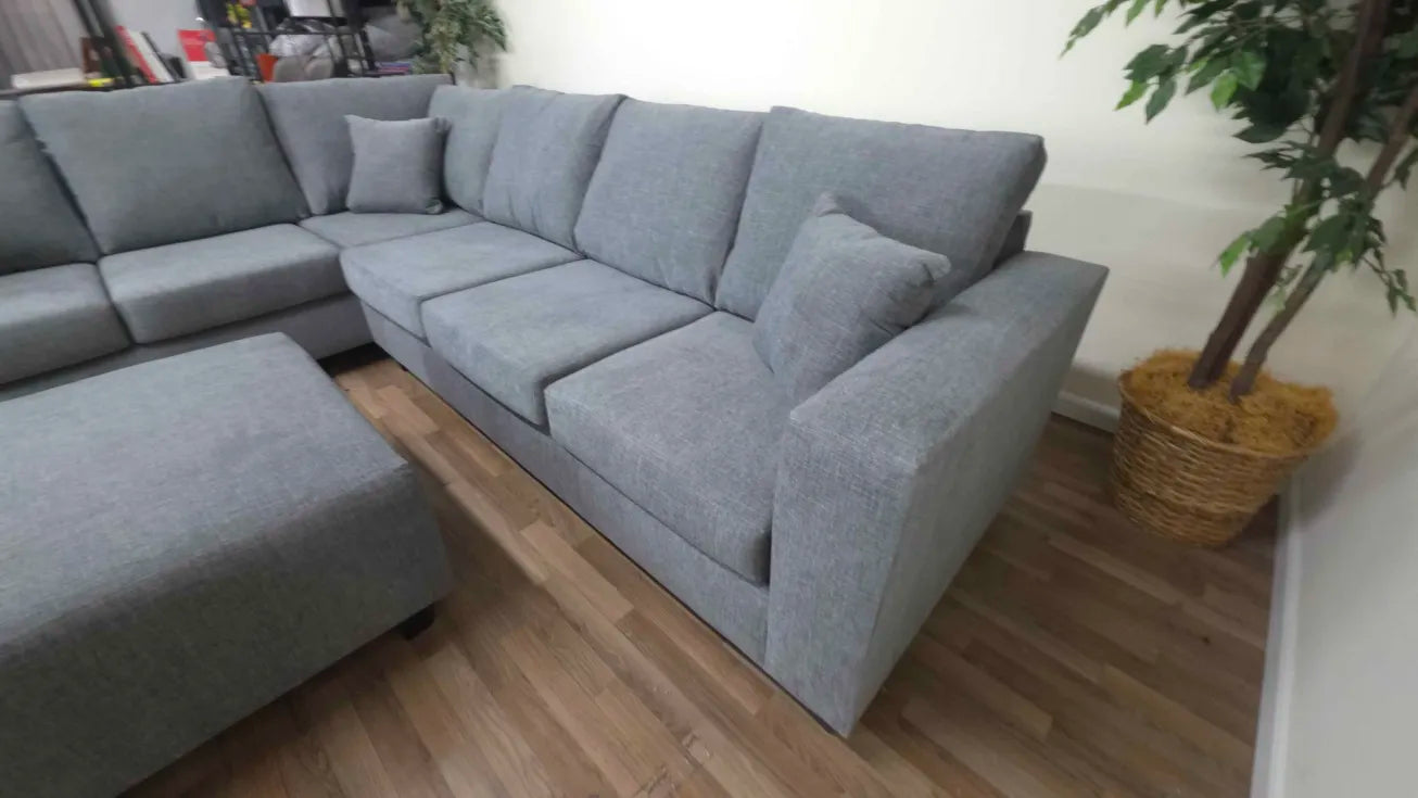 Camden 2-Piece Blue-Gray Fabric Sectional Sofa with Ottoman