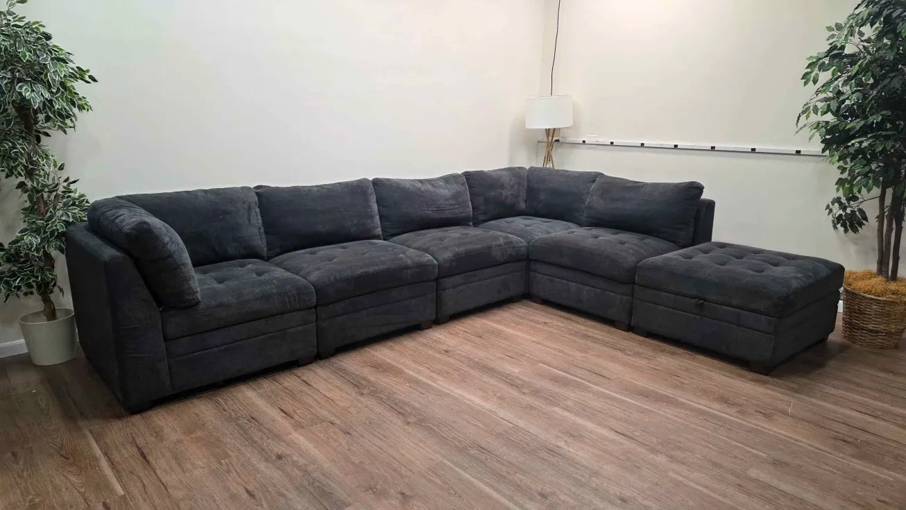 Thomasville Tisdale Modular Sectional 6-piece Dark Gray with Storage Ottoman