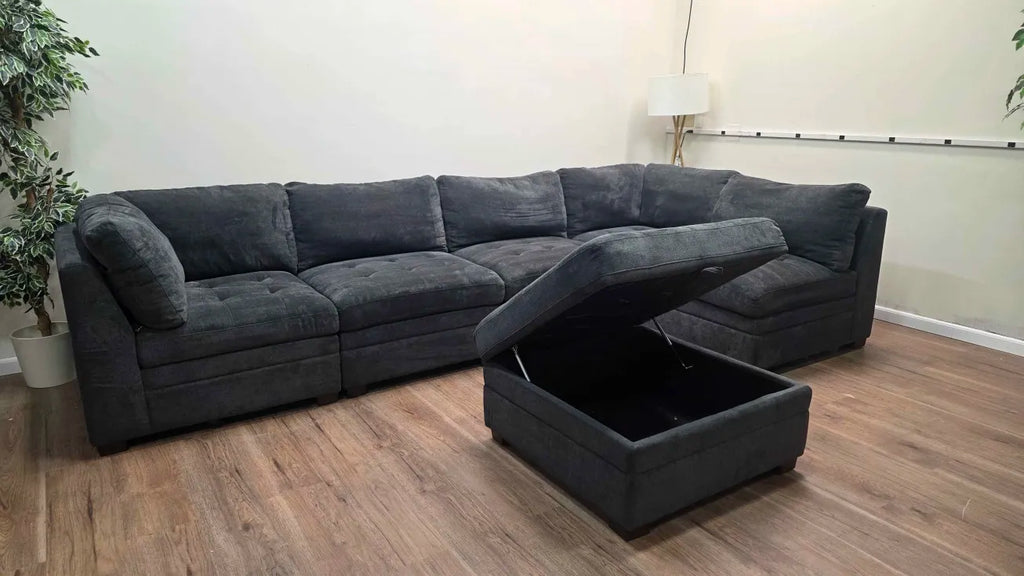 Thomasville Tisdale Modular Sectional 6-piece Dark Gray with Storage Ottoman