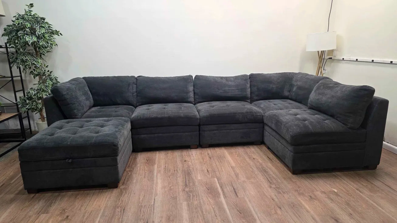 Thomasville Tisdale Modular Sectional 6-piece Dark Gray with Storage Ottoman