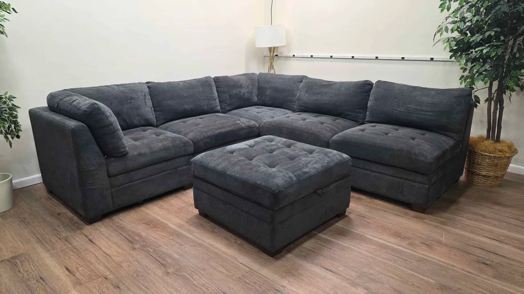 Thomasville Tisdale Modular Sectional 6-piece Dark Gray with Storage Ottoman