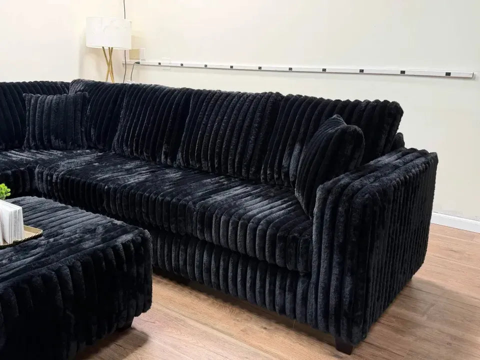 Camden 2 Piece Corduroy Sectional with Ottoman