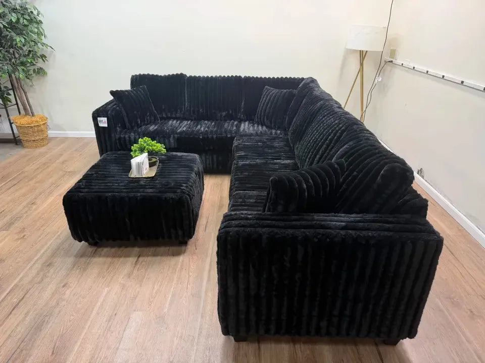 Camden 2 Piece Corduroy Sectional with Ottoman