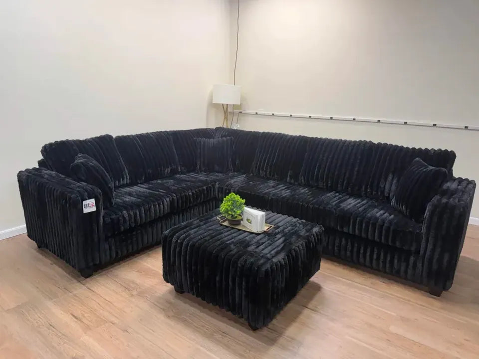 Camden 2 Piece Corduroy Sectional with Ottoman