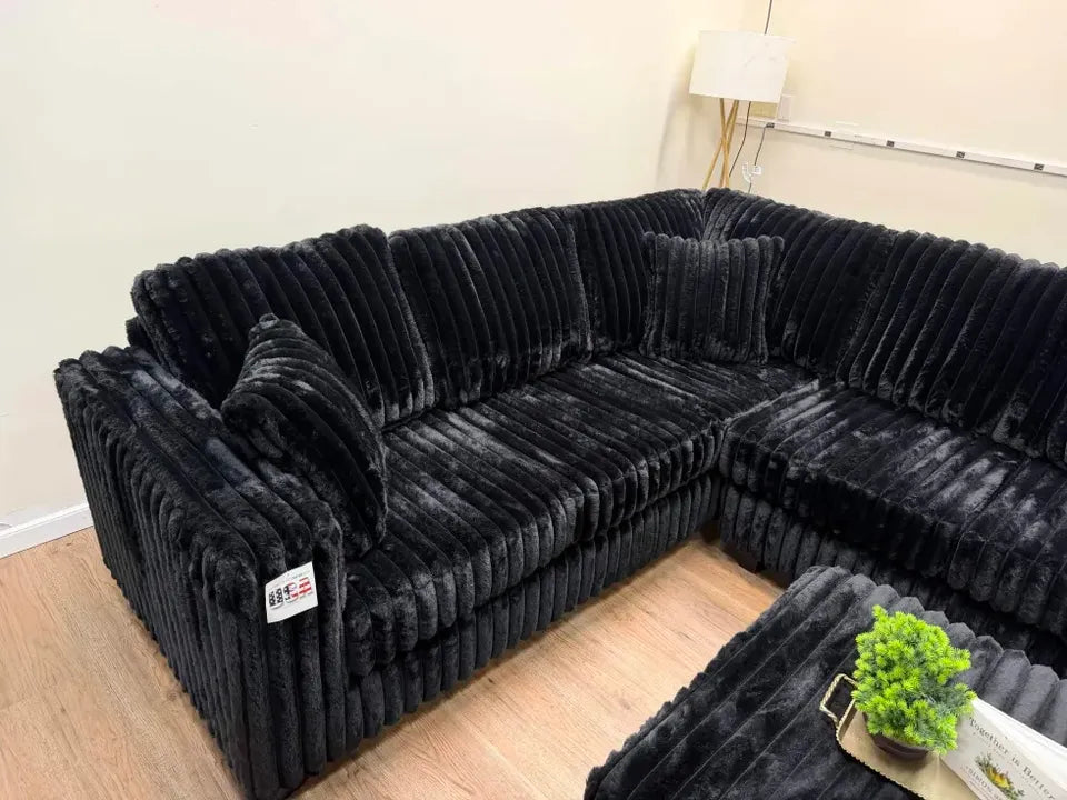 Camden 2 Piece Corduroy Sectional with Ottoman