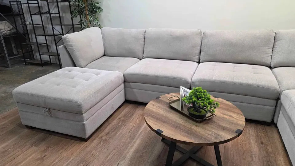 Thomasville Tisdale Modular Sectional Couch 7-piece Beige with Storage Ottoman