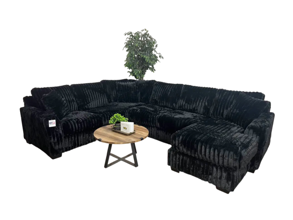 Ashton 3-Piece Black Corduroy Sectional