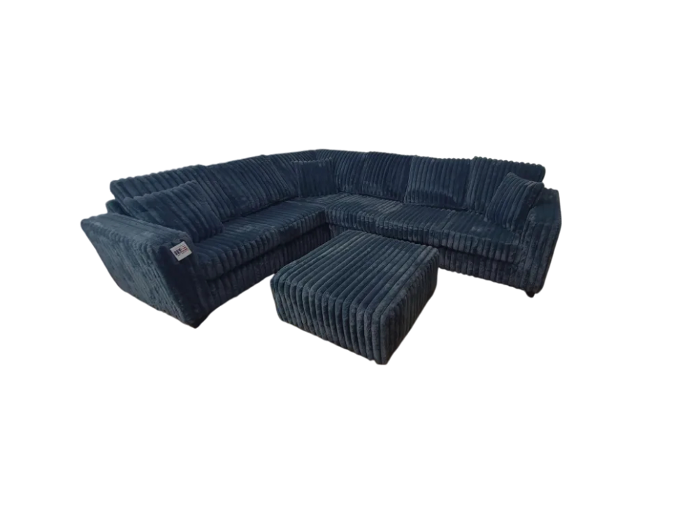 Camden 2-Piece Gunmetal Gray Corduroy Fabric Sectional Sofa with Ottoman