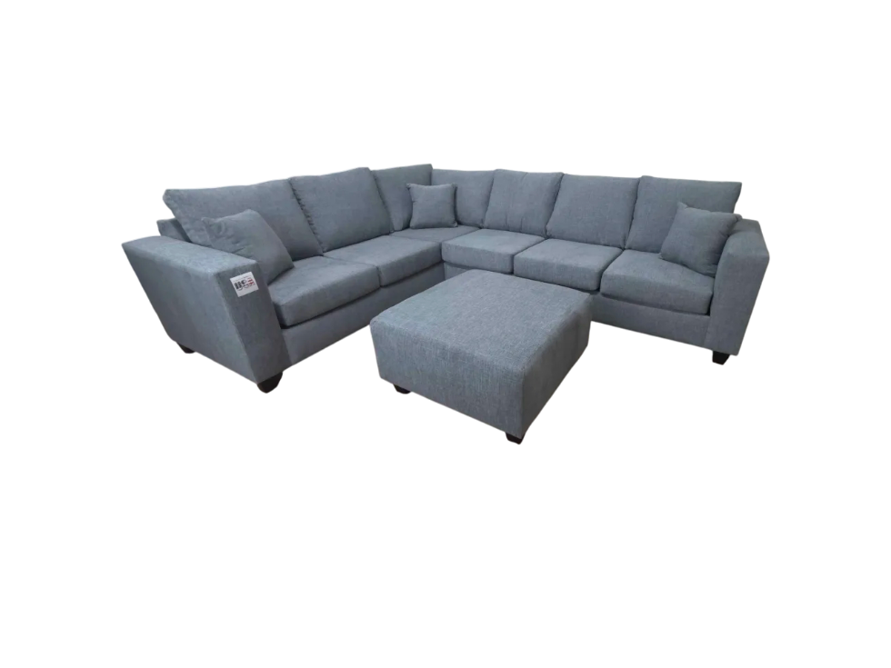 Camden 2-Piece Blue-Gray Fabric Sectional Sofa with Ottoman
