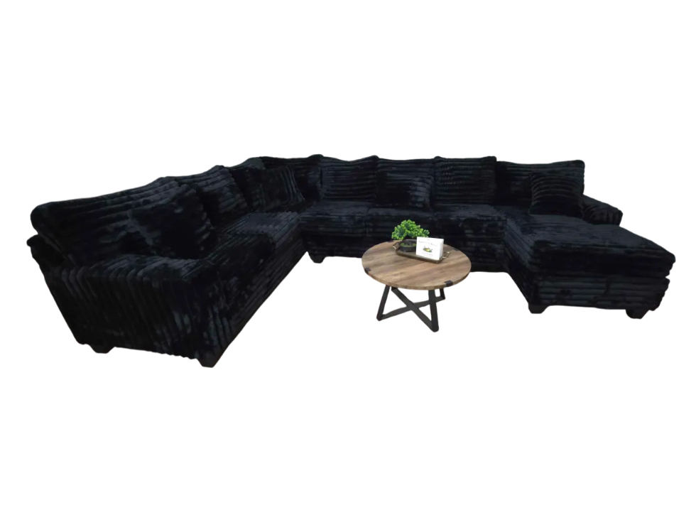 Haven Black Corduroy 3-Piece U-Shape Sectional Sofa