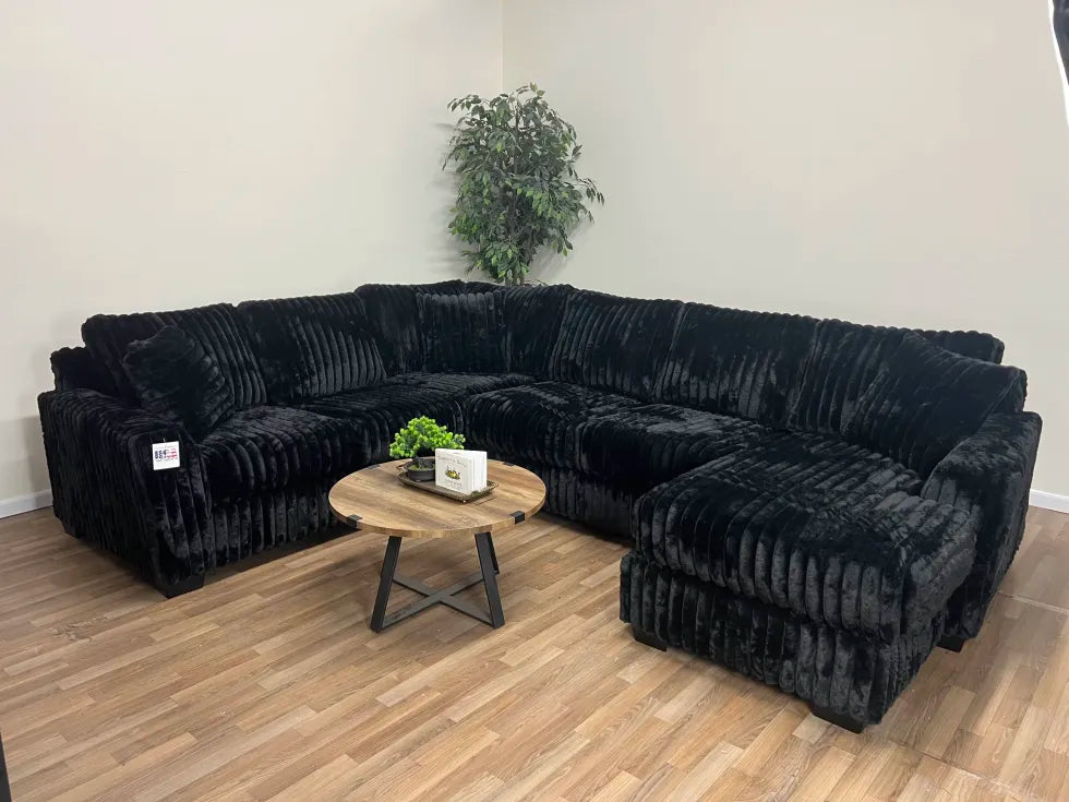 Ashton 3-Piece Black Corduroy Sectional