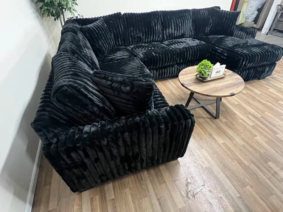 Ashton 3-Piece Black Corduroy Sectional