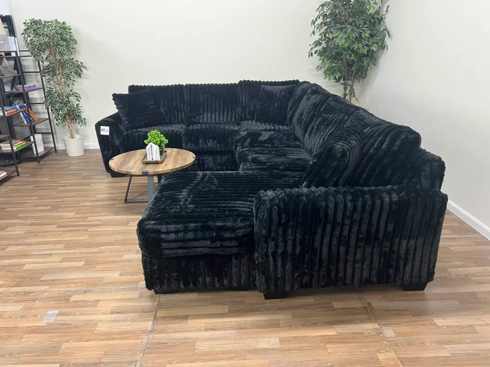 Ashton 3-Piece Black Corduroy Sectional