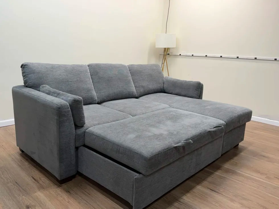 Coddle Luke Sleeper Sofa with Reversible Chaise and Storage, Gray