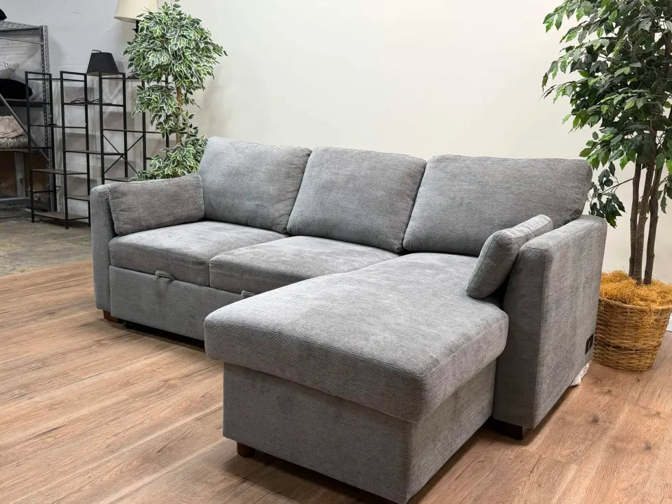 Coddle Luke Sleeper Sofa with Reversible Chaise and Storage, Gray