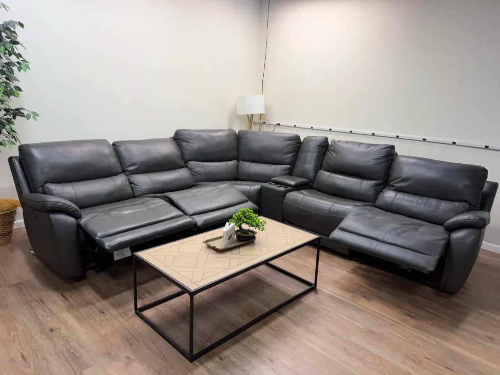 Wylder Leather Power Reclining Sectional with Power Headrests