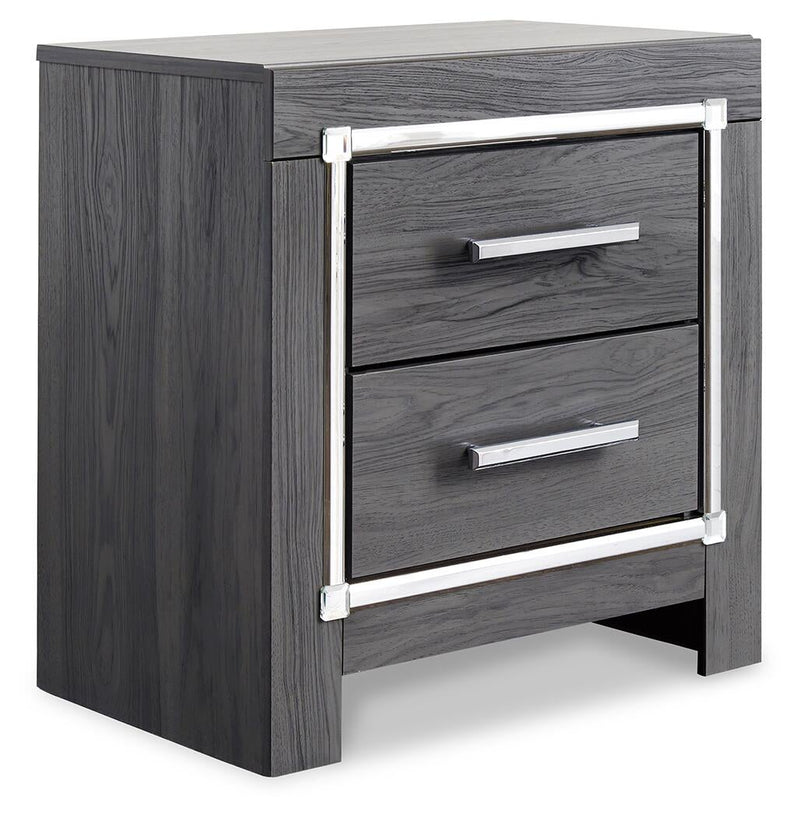 Lodanna Queen Panel Bed with 2 Storage Drawers, Dresser, Mirror and Nightstand