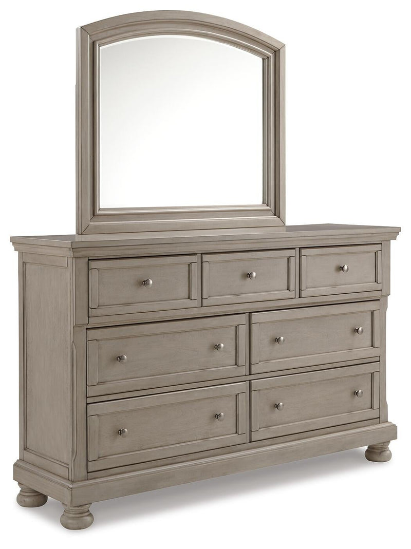 Lettner California King Sleigh Bed with Mirrored Dresser