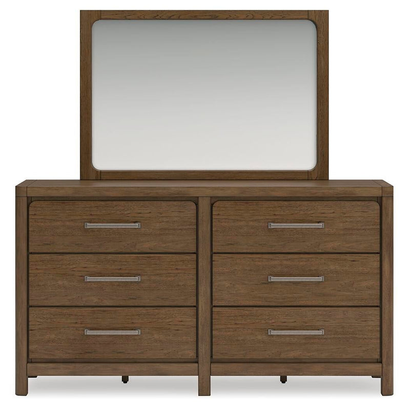 Cabalynn California King Panel Bed with Storage with Mirrored Dresser