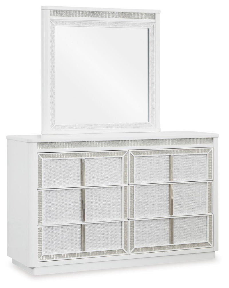 Chalanna Queen Upholstered Storage Bed with Mirrored Dresser