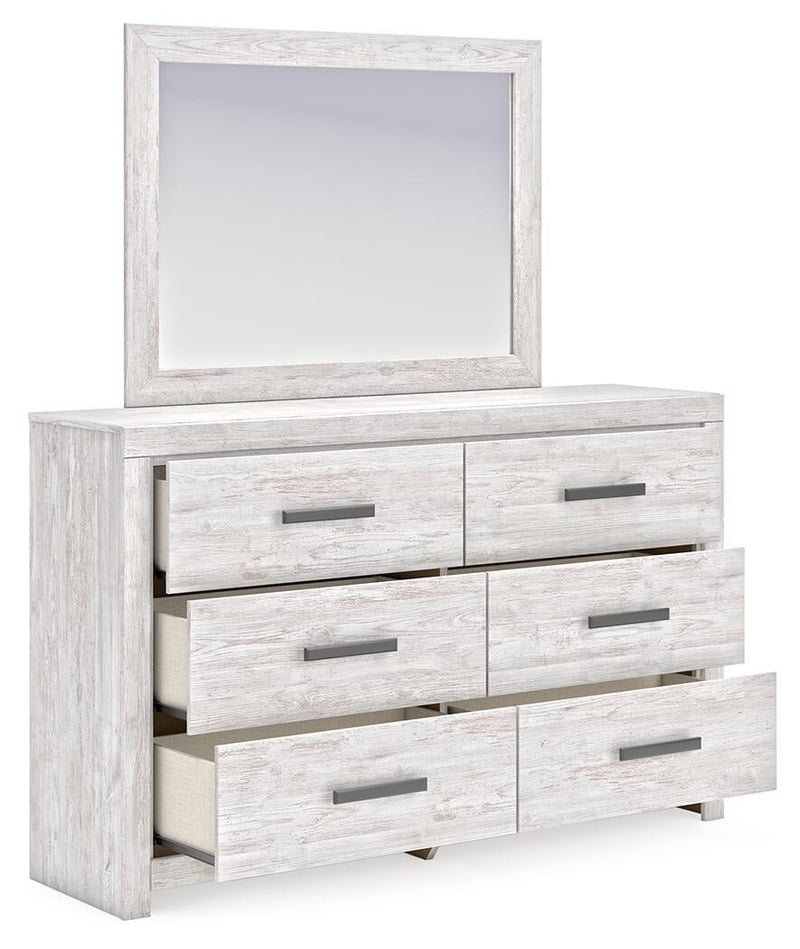 Cayboni Twin Panel Bed with Mirrored Dresser