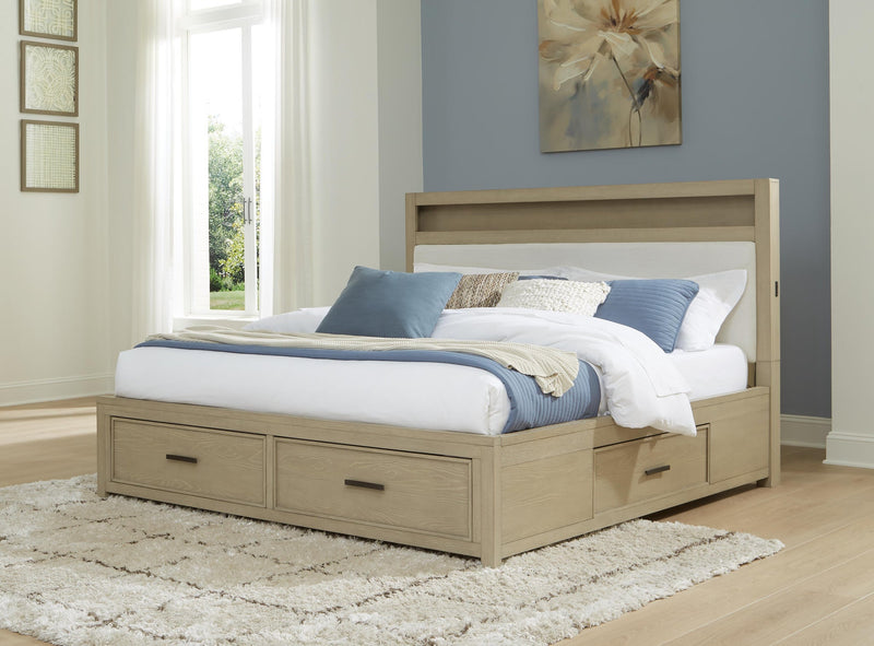 Calmoro King Bookcase Bed with Mirrored Dresser