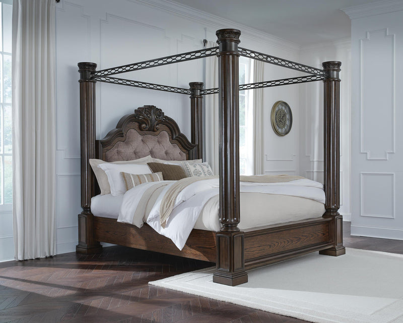 Maylee Queen Canopy Bed, Dresser and Mirror