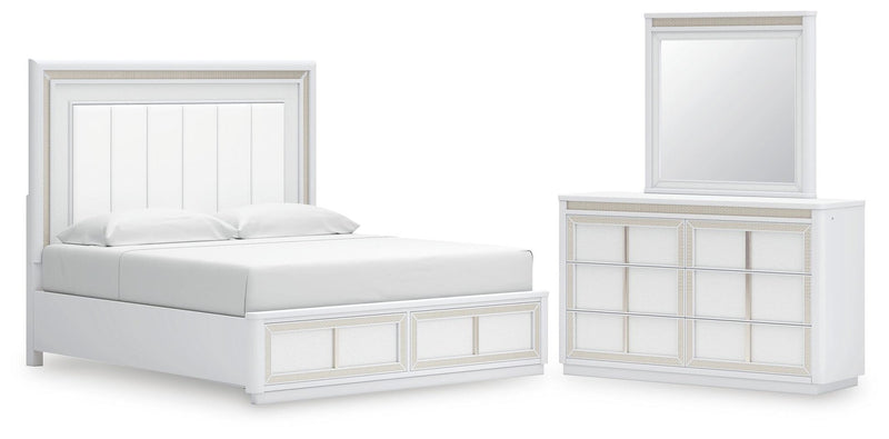 Chalanna King Upholstered Storage Bed, Dresser and Mirror