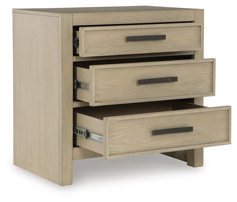 Calmoro Queen Bookcase Bed with Mirrored Dresser and Nightstand