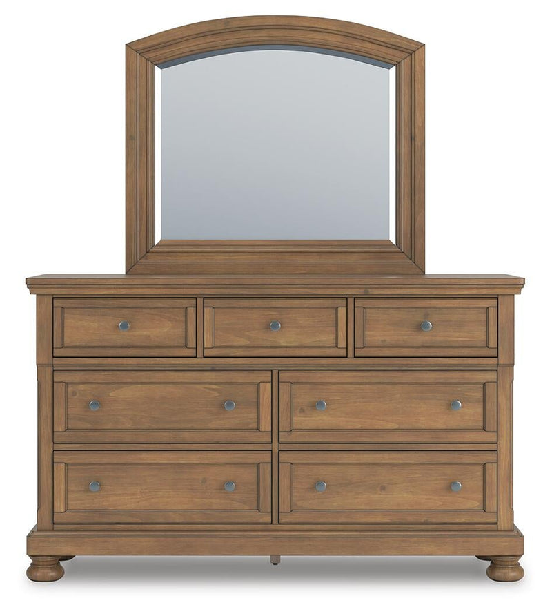 Vandenmore King Panel Bed with Mirrored Dresser and Nightstand