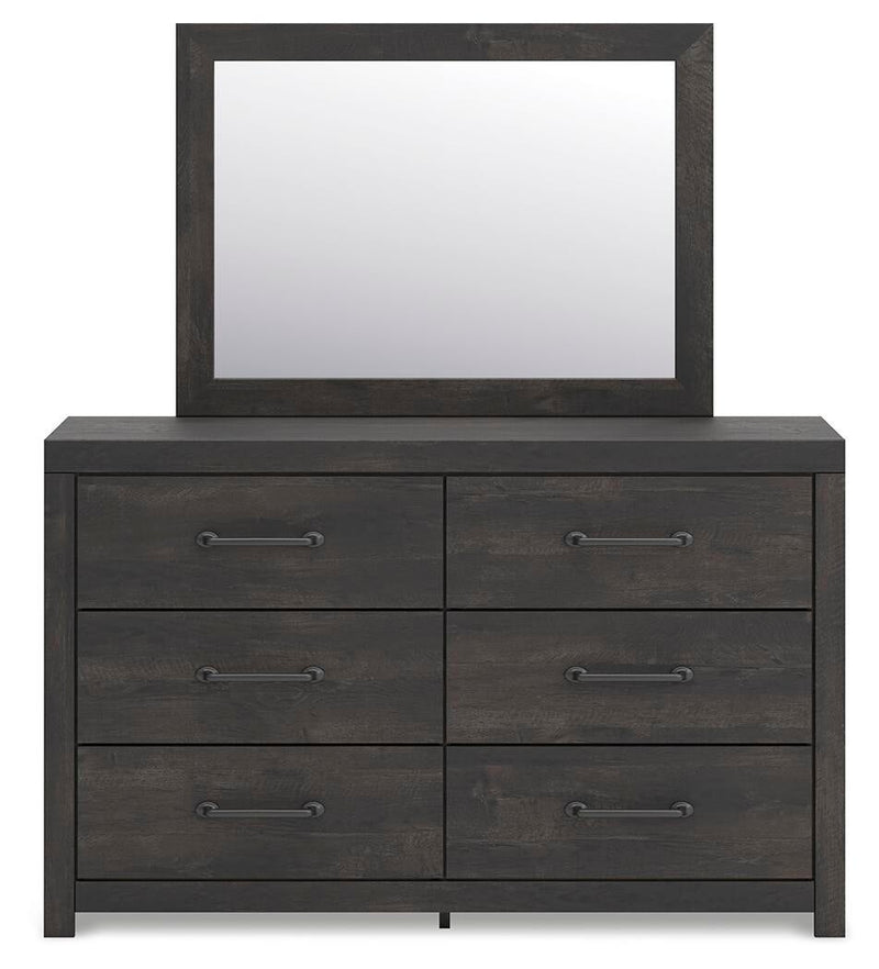 Delmorta Twin Panel Bed with Storage, Dresser and Mirror