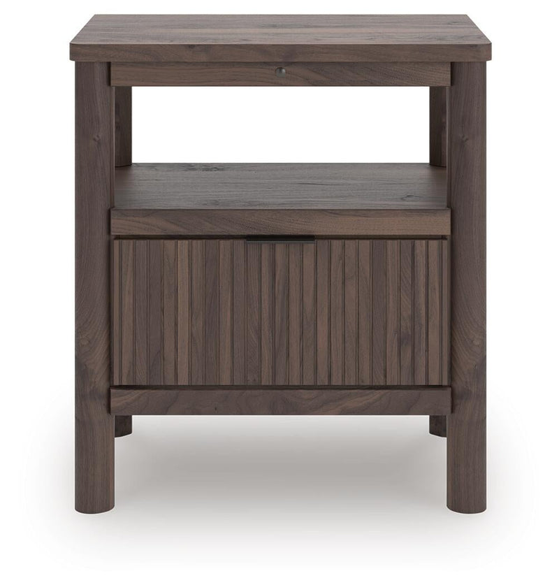 Cadmori Twin Upholstered Panel Platform Bed, Dresser, Mirror and Nightstand