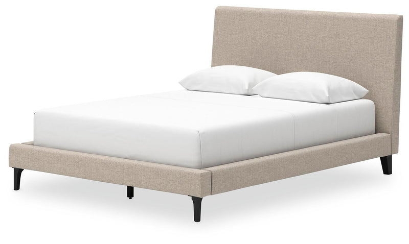 Cielden Queen Upholstered Bed with Roll Slats, Dresser, Mirror and Nightstand