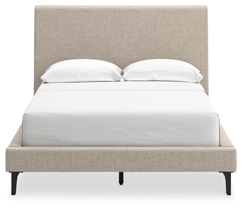 Cielden Full Upholstered Bed with Roll Slats, Dresser and Mirror
