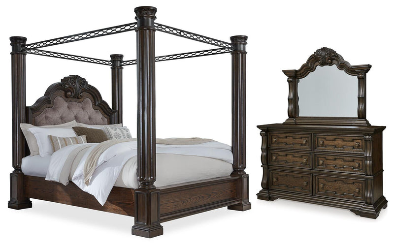 Maylee California King Canopy Bed, Dresser and Mirror