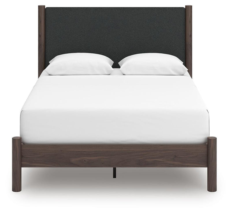 Cadmori Queen Upholstered Panel Platform Bed, Dresser, Mirror and Nightstand