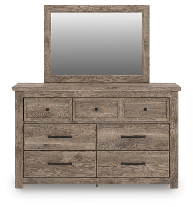 Keithland Queen Poster Bed with Mirrored Dresser