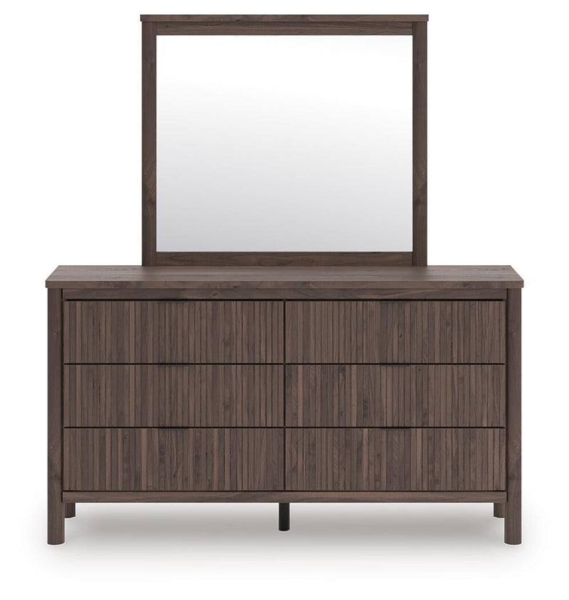 Cadmori Queen Upholstered Panel Bed, Dresser and Mirror