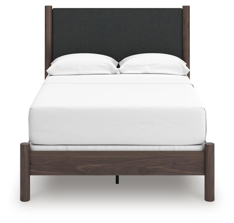 Cadmori Full Upholstered Panel Bed, Dresser, Mirror and Nightstand