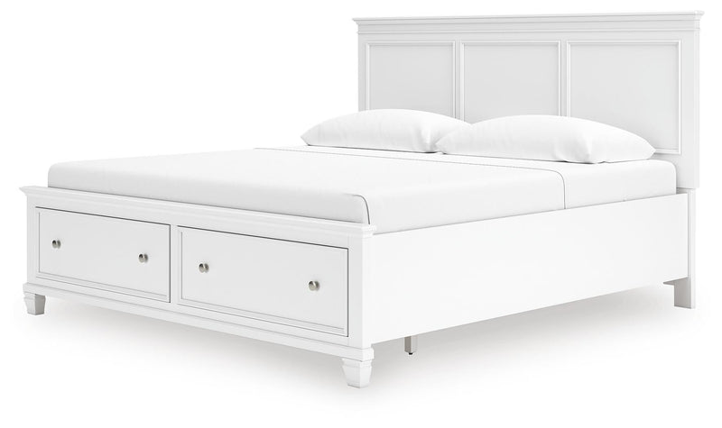 Fortman King Panel Storage Bed with Mirrored Dresser and Nightstand