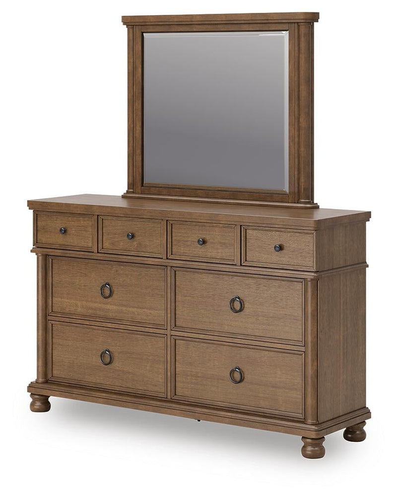 Chadworth Queen Poster Bed with Mirrored Dresser and Nightstand
