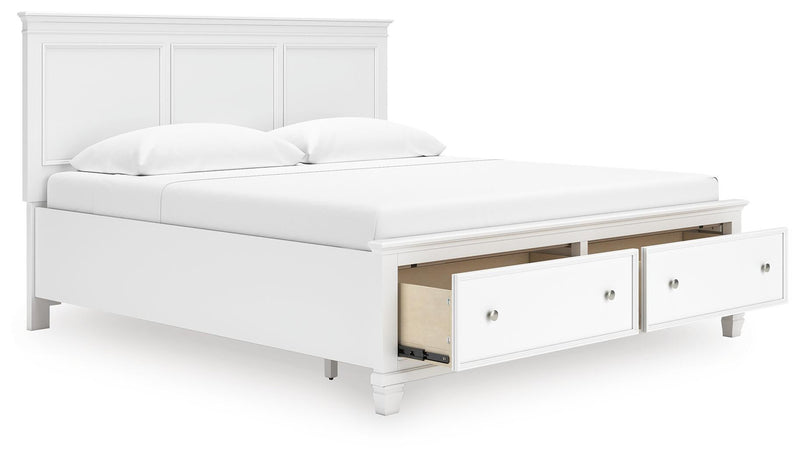 Fortman King Panel Storage Bed with Mirrored Dresser